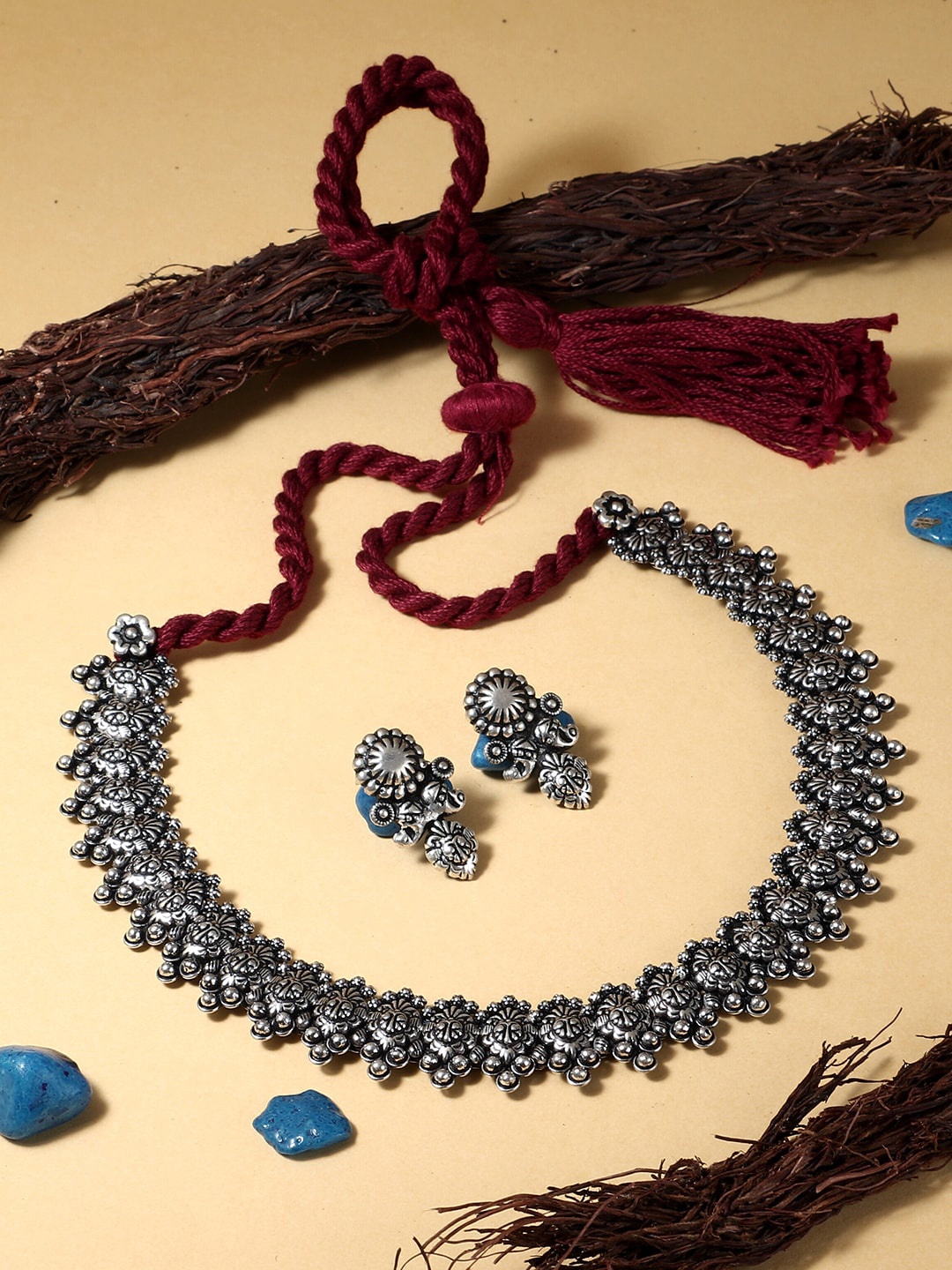

Adwitiya Collection Silver-Plated Oxidised Jewellery Set