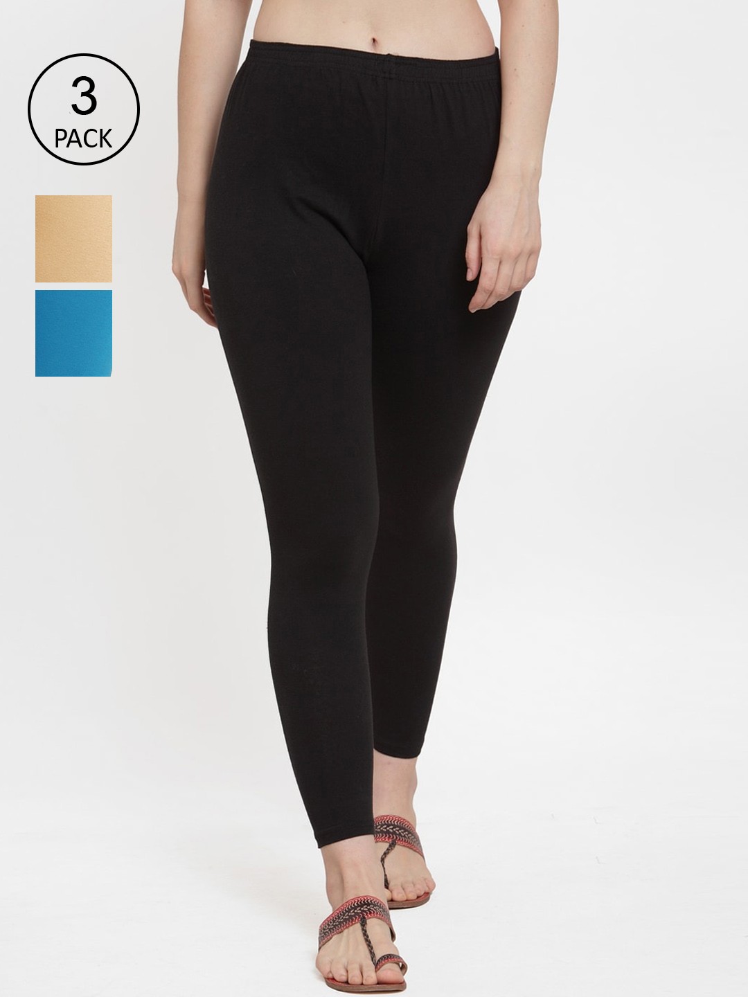 

Jinfo Women Pack Of 3 Solid Ankle-Length Leggings, Black