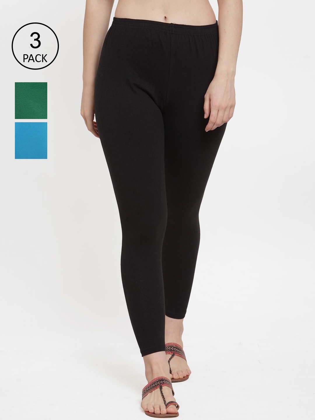 

Jinfo Women Pack Of 3 Solid Ankle-Length Leggings, Black