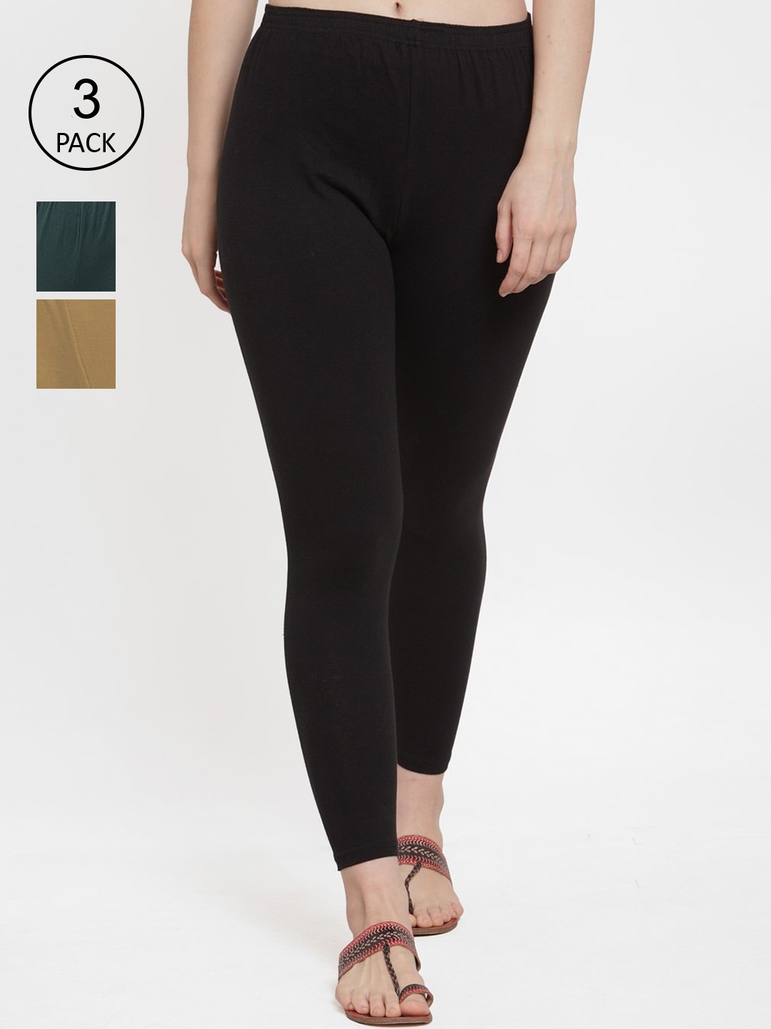 

Jinfo Women Pack Of 3 Solid Ankle-Length Leggings, Black