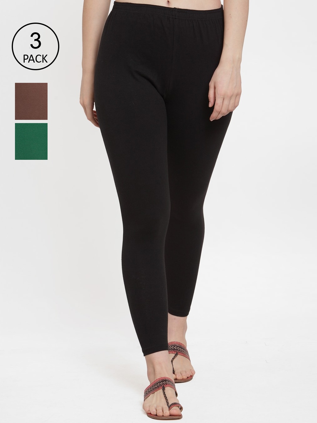 

Jinfo Women Pack Of 3 Solid Ankle-Length Leggings, Black