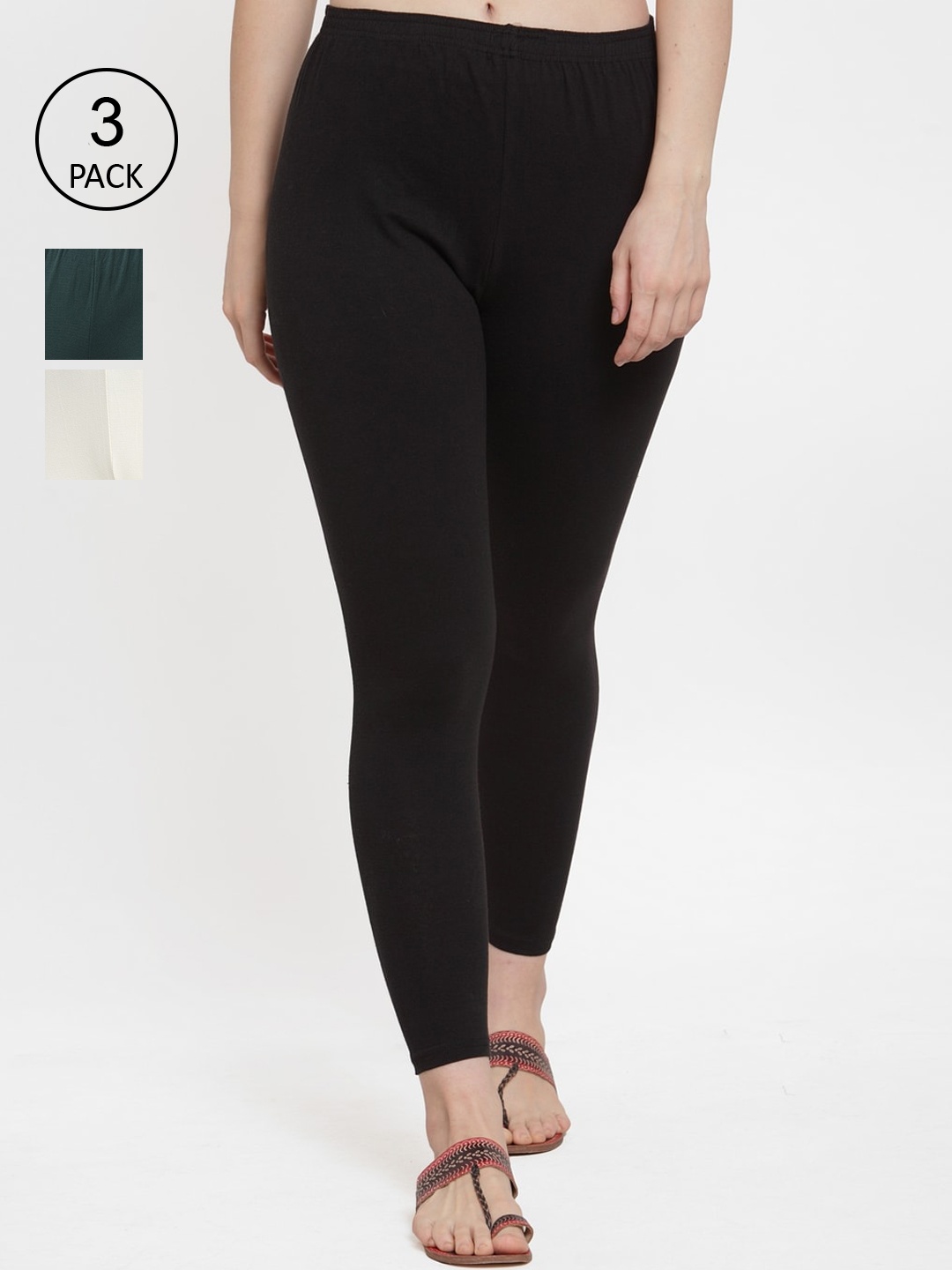 

Jinfo Women Pack Of 3 Solid Ankle-Length Leggings, Black