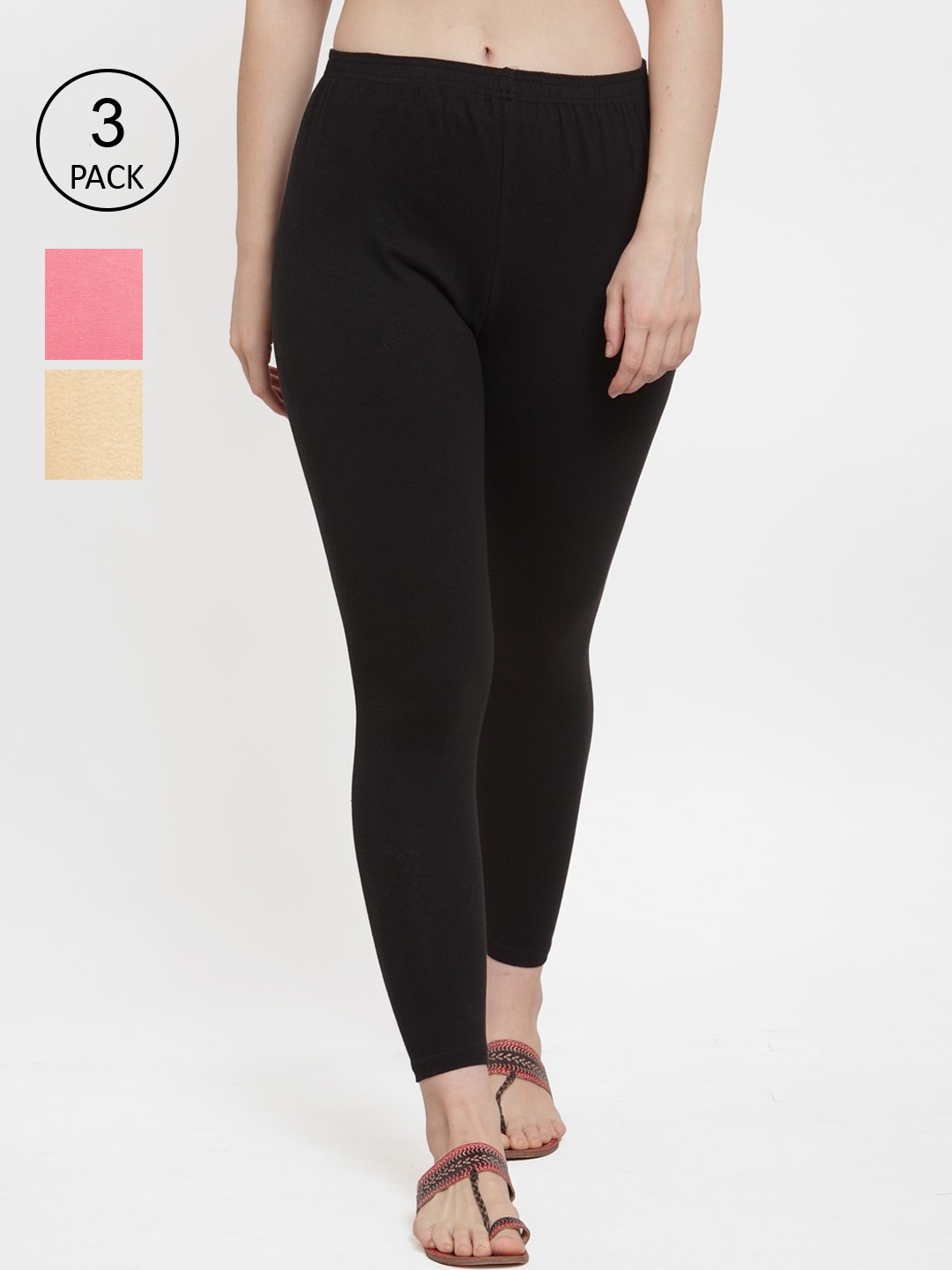 

Jinfo Women Pack Of 3 Solid Ankle-Length Leggings, Black