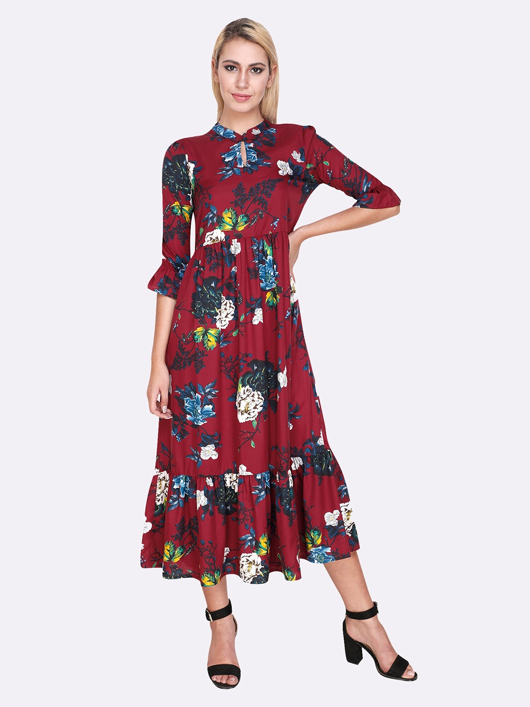 

shashvi Maroon WOMEN Floral Crepe Midi Dress