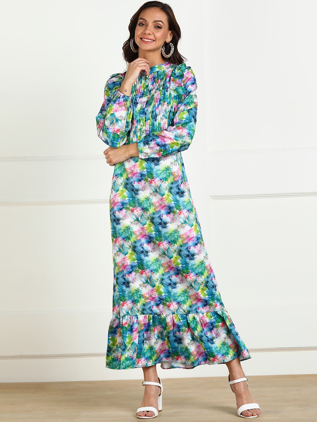 

shashvi Green Floral Crepe Maxi Dress