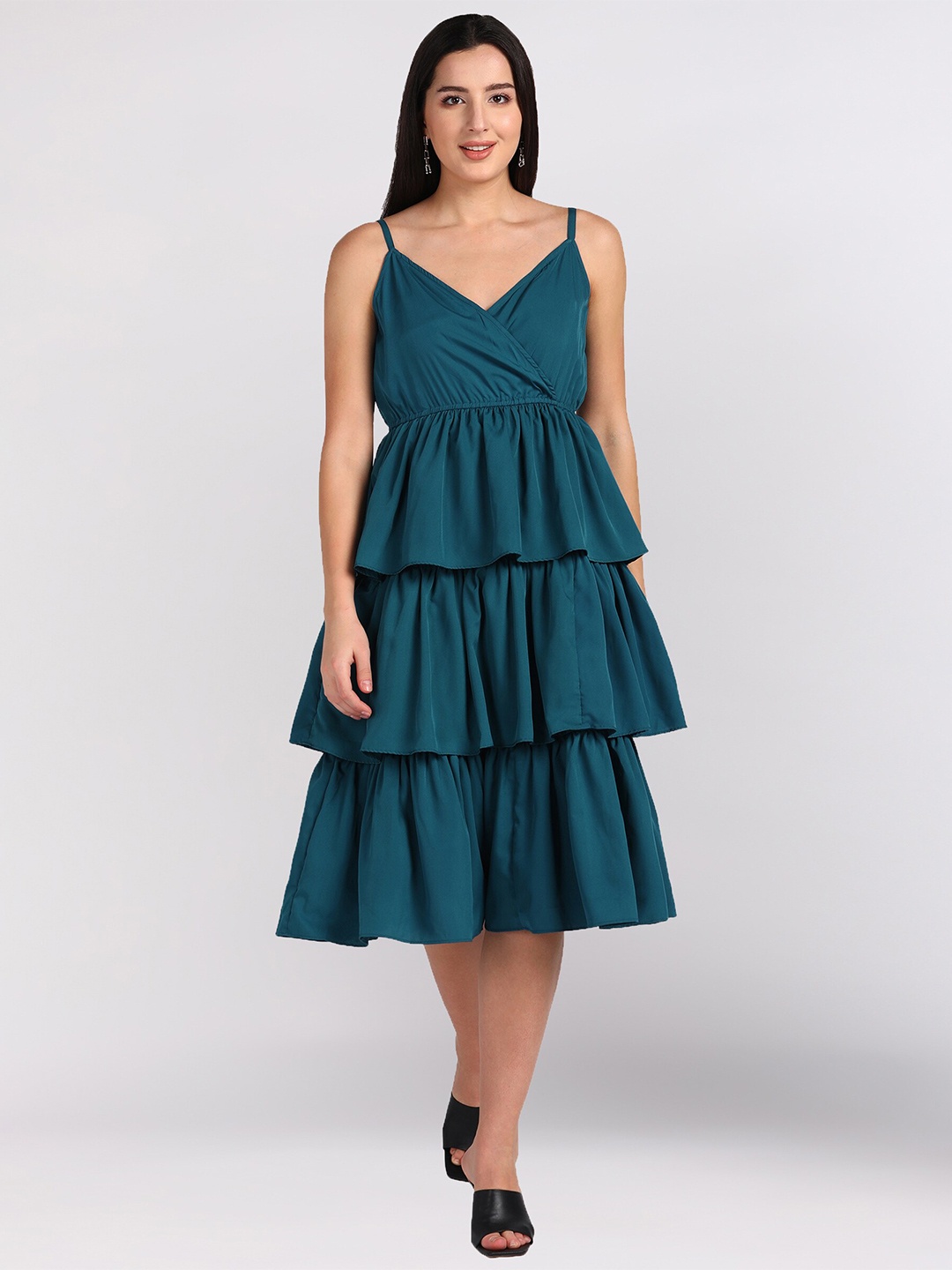 

shashvi Blue Layered Crepe Midi Dress