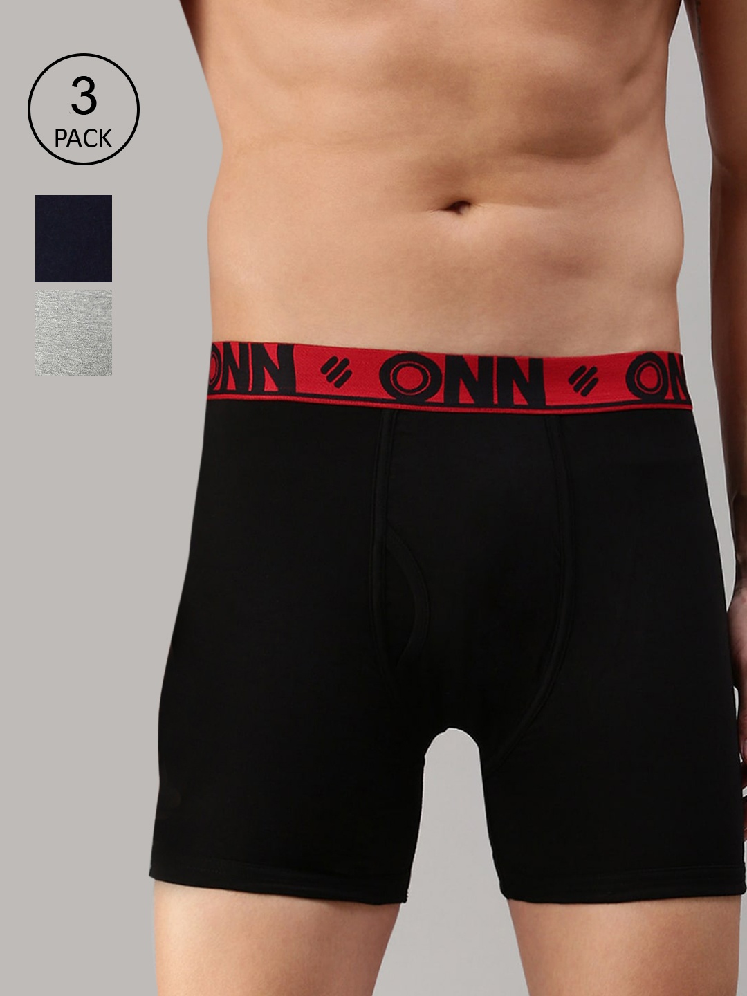 

ONN Men Pack Of 3 Solid Deo-Soft Trunks, Black