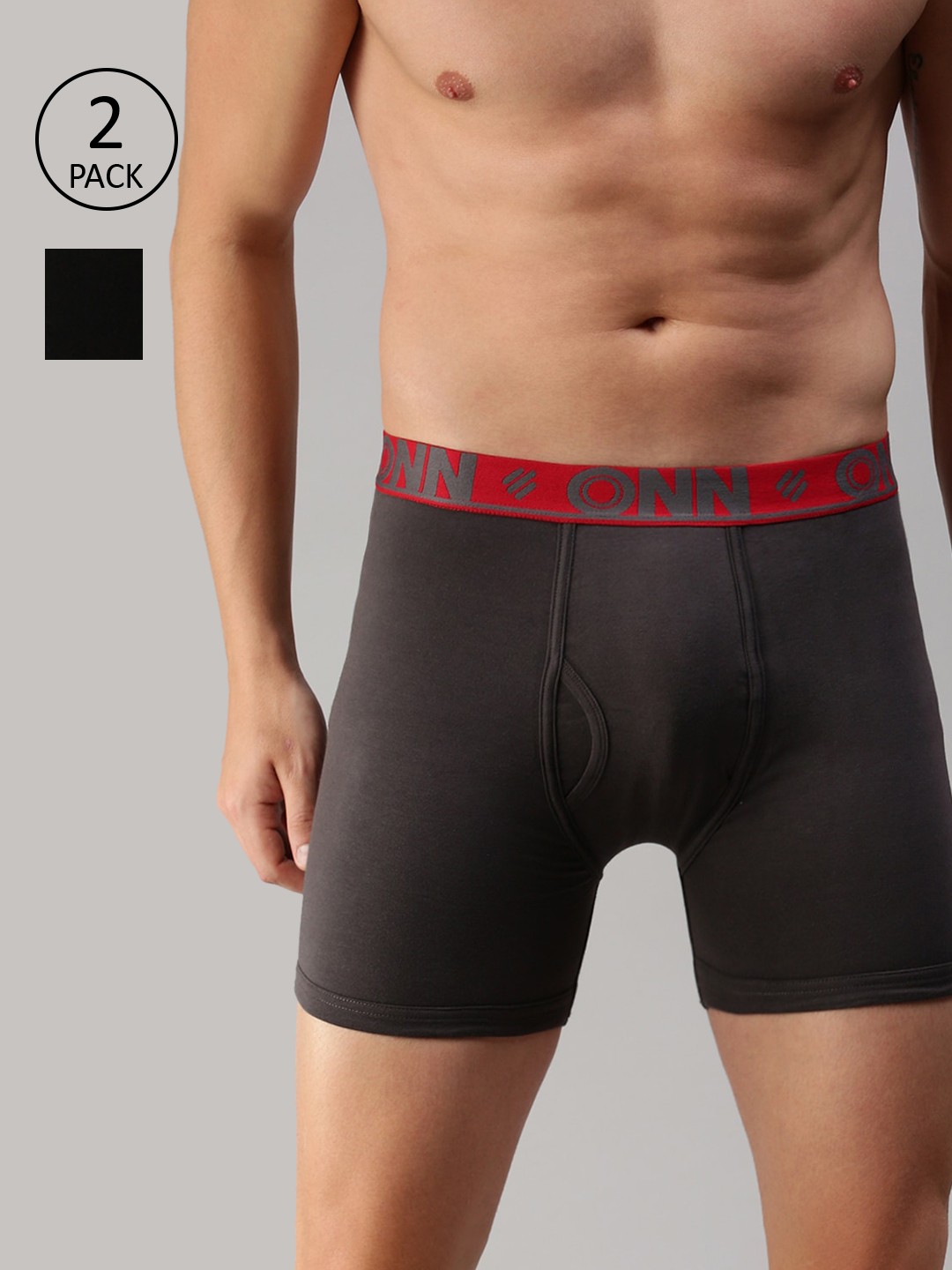 

ONN Men Pack Of 2 Solid Trunks ONN_274_BLK_DGRY, Black