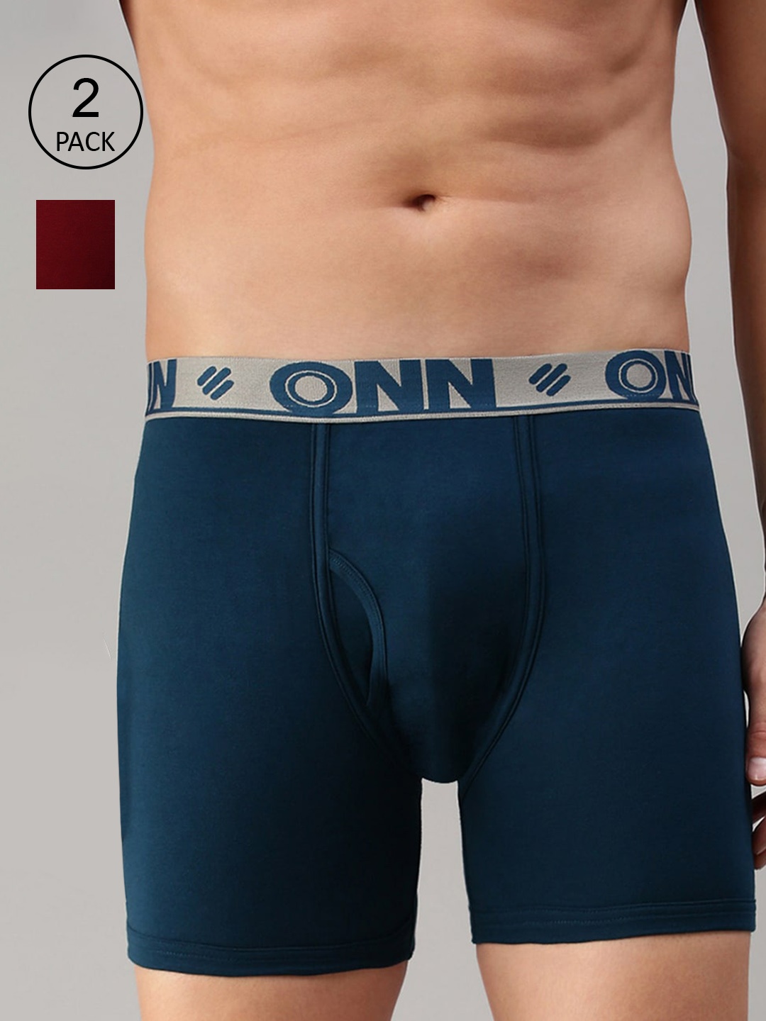 

ONN Men Pack Of 2 Blue & Red Solid Trunk