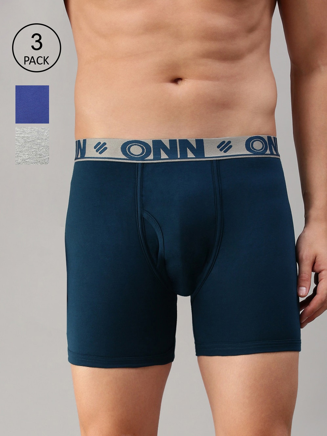 

ONN Men Pack Of 3 Blue ,Navy Blue & Grey Solid Trunk ONN_274_INKBU_GM_SBLU_3PC