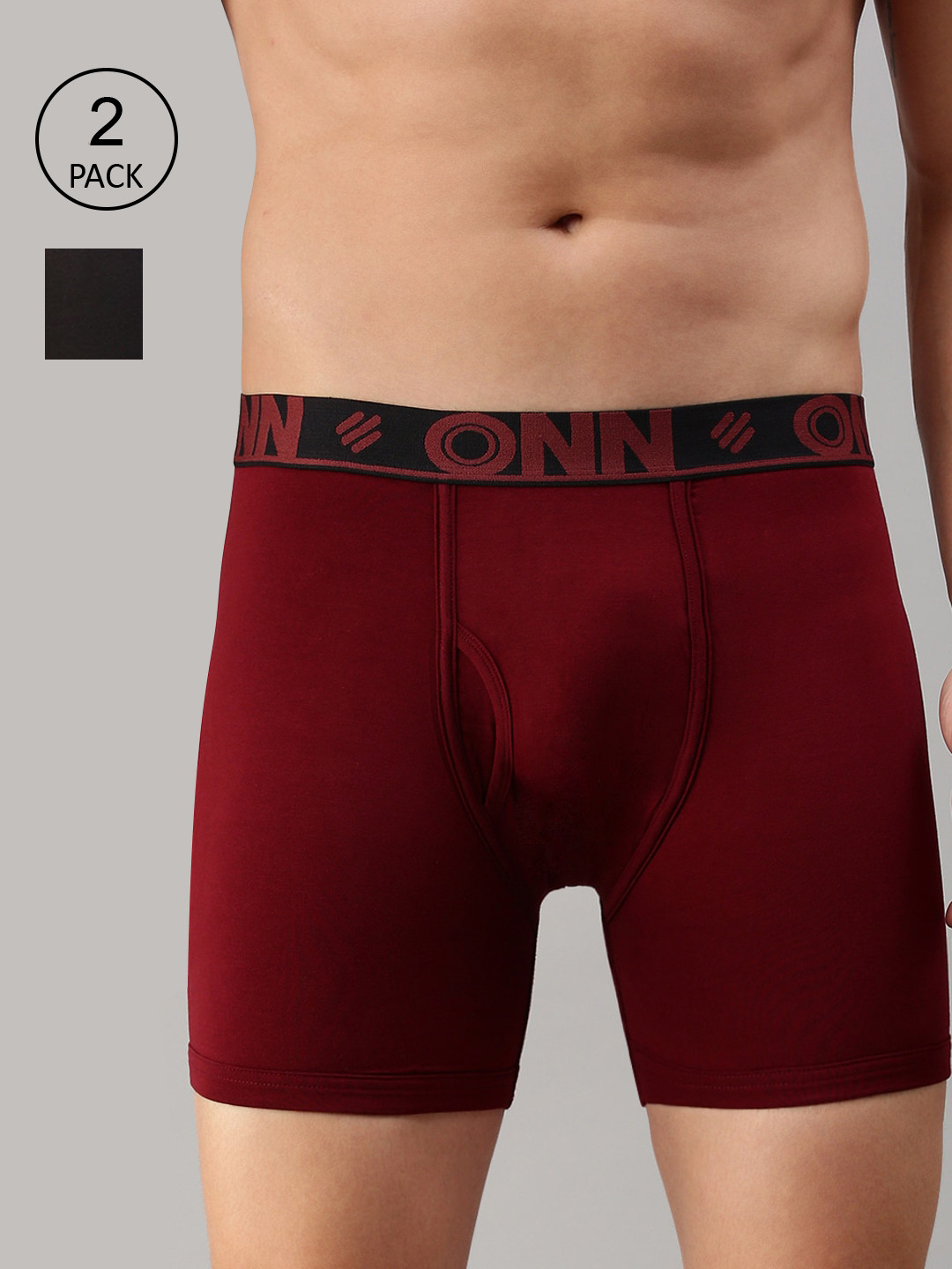

ONN Men Pack Of 2 Grey & Red Solid Trunk ONN_274_DGRY_WN_2PC