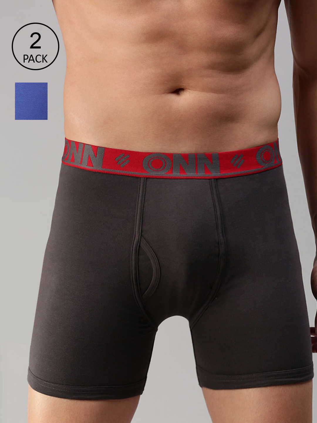 

ONN Men Grey & Blue Pack Of 2 Solid Deo-Soft Trunks