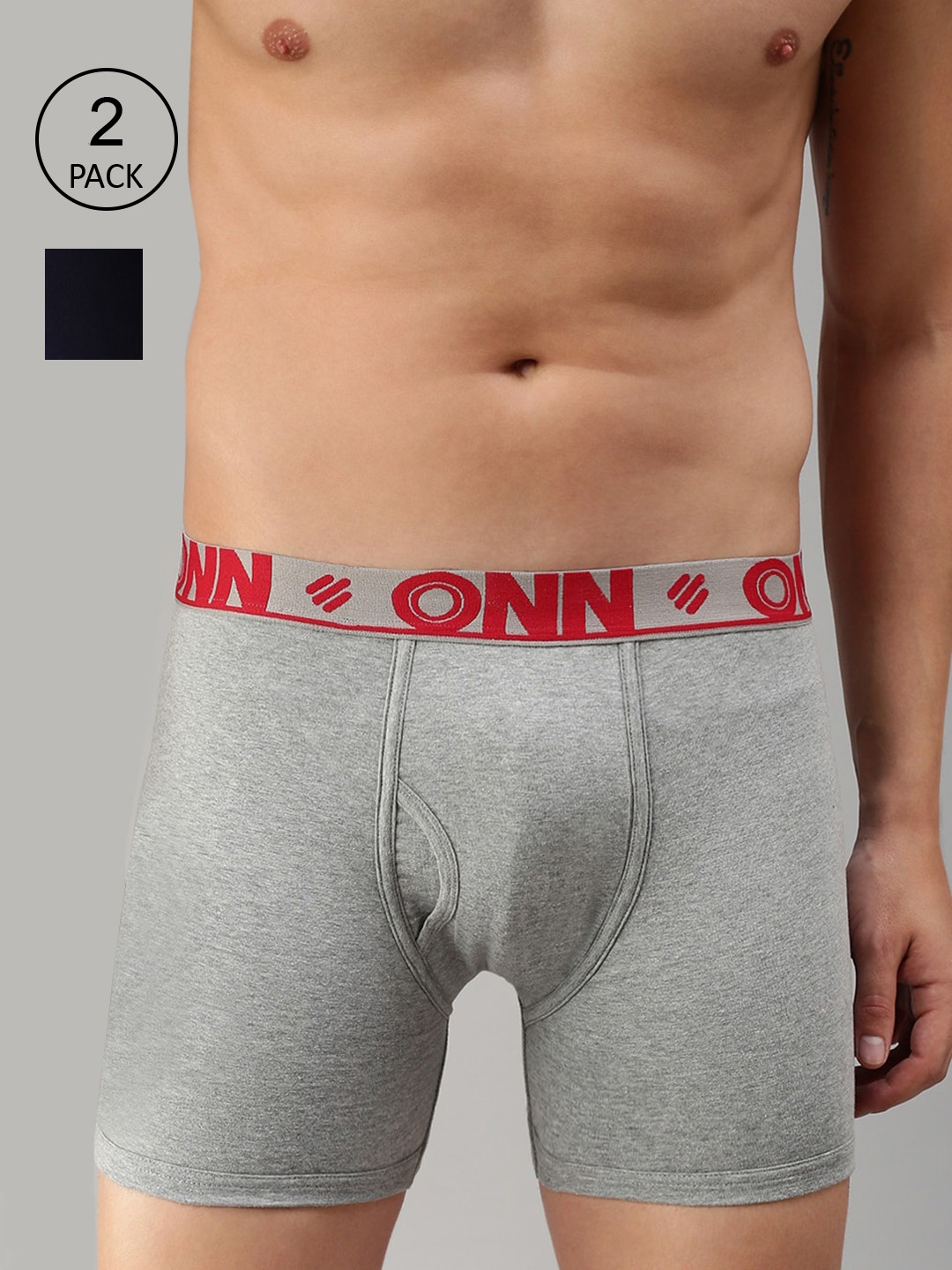 

ONN Men Pack Of 2 Solid Deo-Soft Trunks, Grey melange