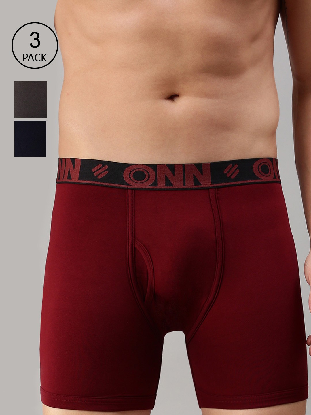 

ONN Men Pack Of 3 Solid Navy Dark Grey Trunks, Navy blue
