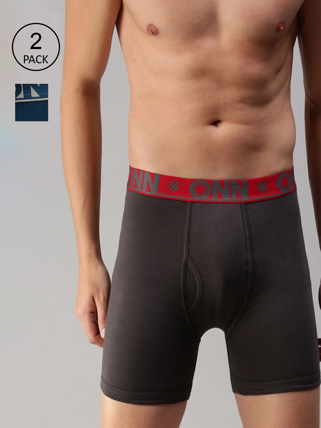 

ONN Men Pack Of 2 Grey & Blue Solid Trunks-ONN_274_DGRY_SBLU_2PC