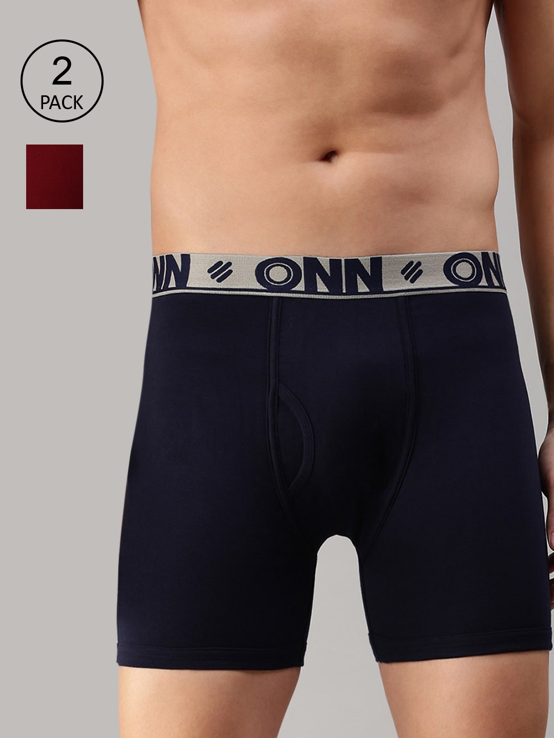 

ONN Men Pack Of 2 Navy Blue & Maroon Solid Trunk-ONN_274_NB_WN_2PC