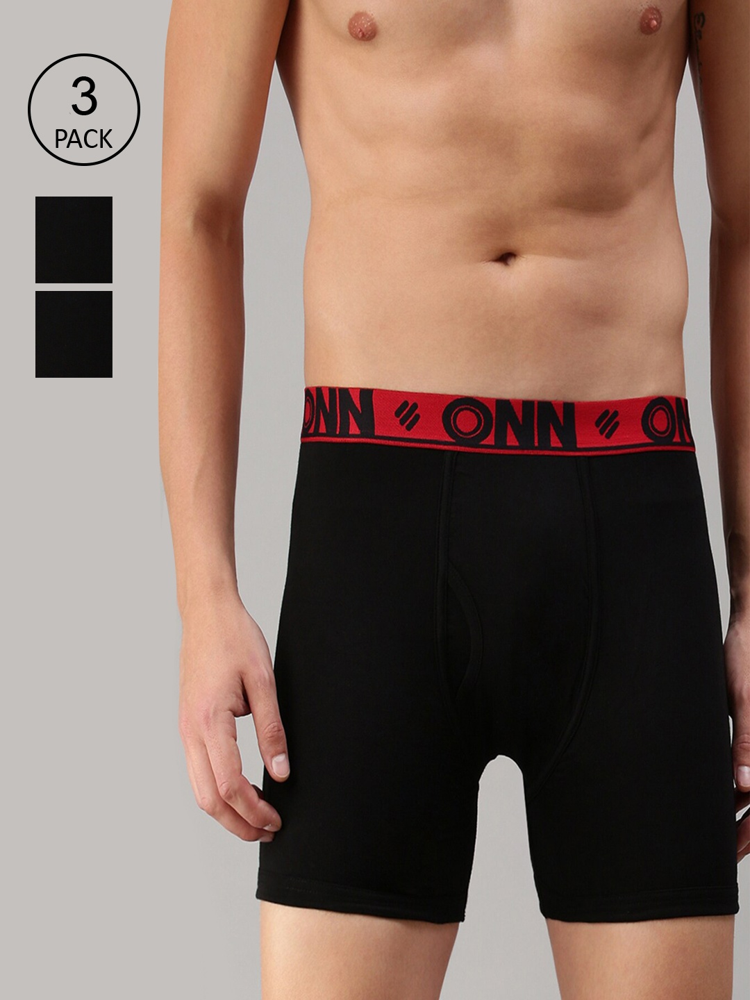 

ONN Men Black Pack Of 3 Solid Trunks