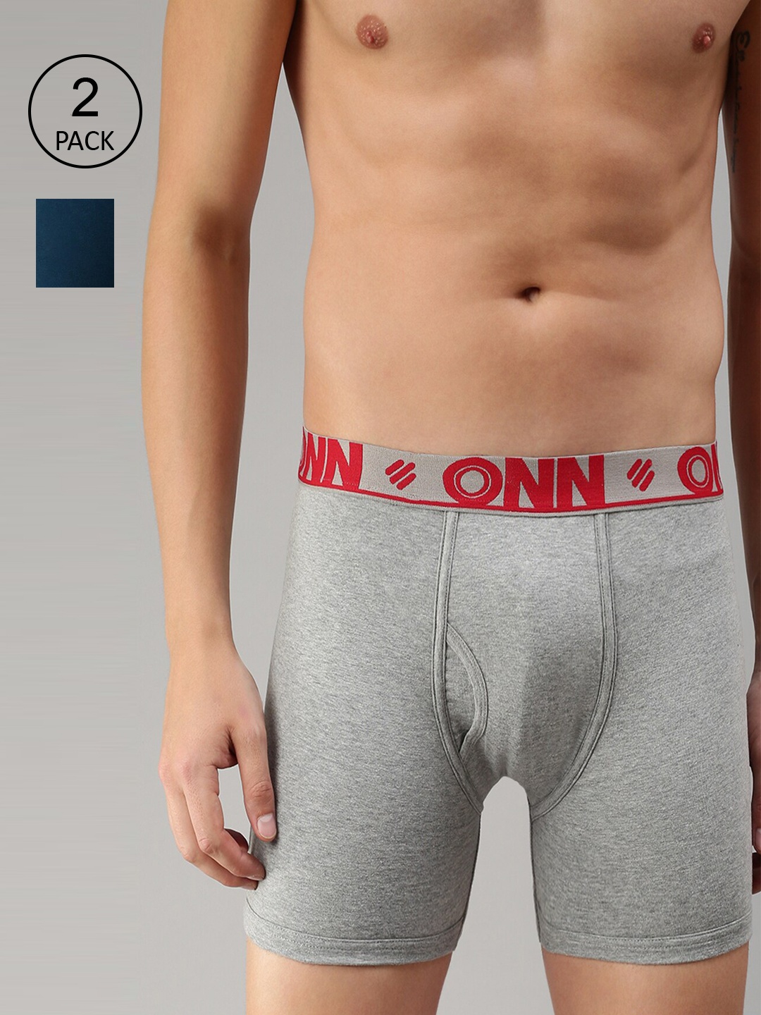 

ONN Men Grey Melange & Blue Pack Of 2 Solid Trunk