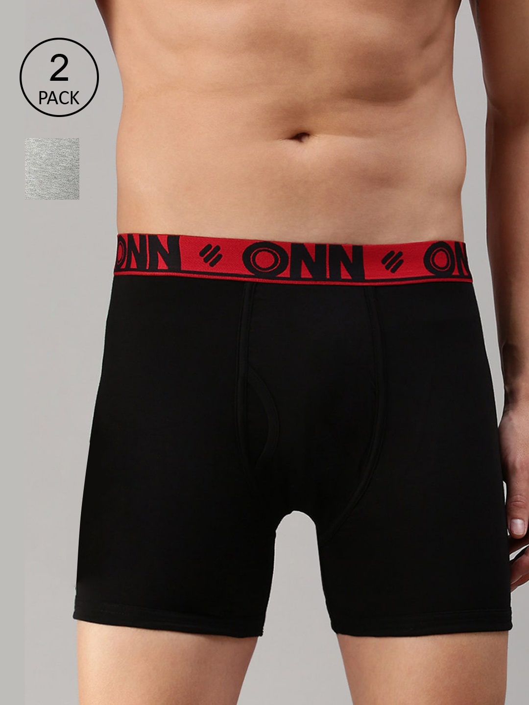 

ONN Men Black & Grey Pack Of 2 Solid Trunks