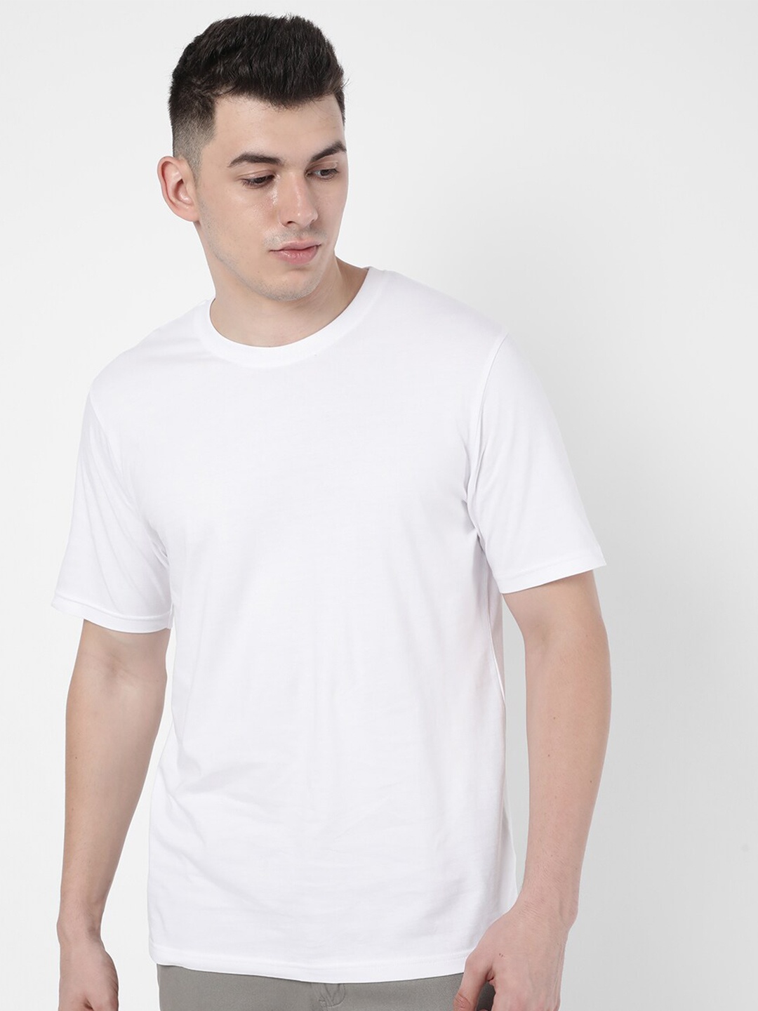 

R&B Men White Solid T-shirt