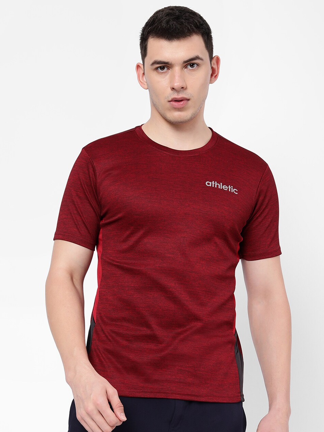

R&B Men Maroon Solid Polyester T-shirt