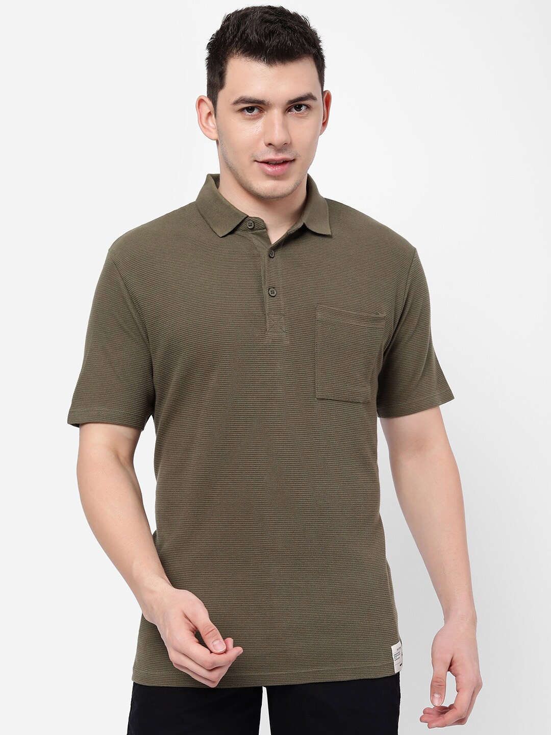 

R&B Men Olive Green Polo Collar T-shirt