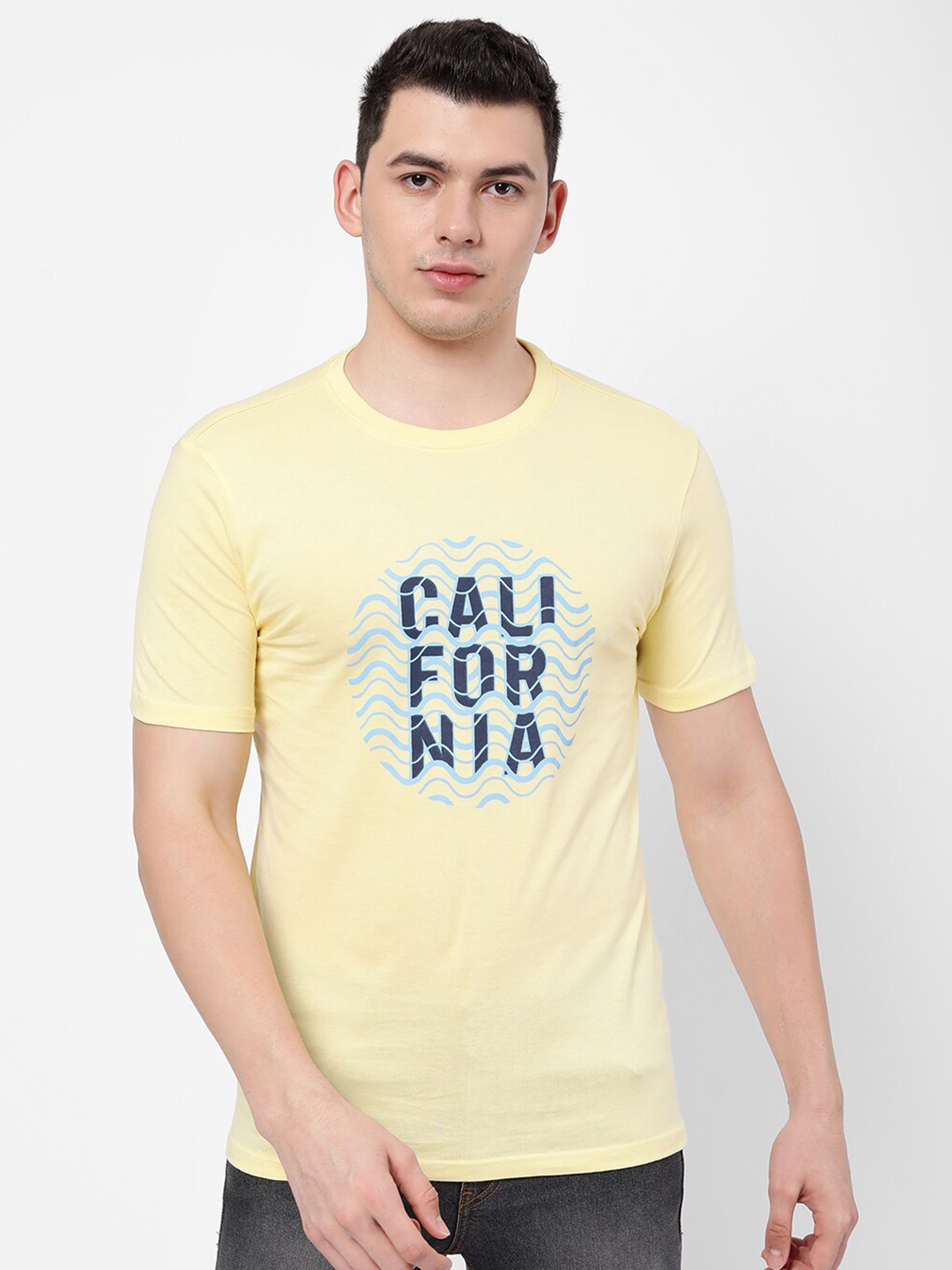 

R&B Men Yellow Typography Printed T-shirt