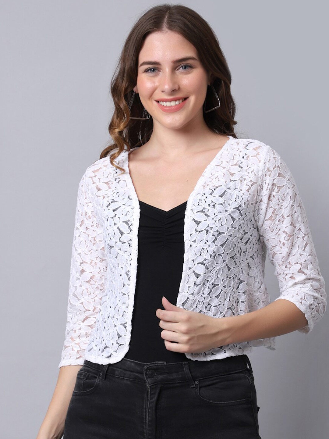 

UnaOne Women Off White Crop Shrug