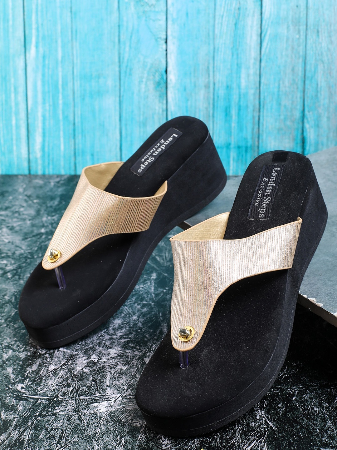

LONDON STEPS Gold-Toned Embellished Wedge Sandals