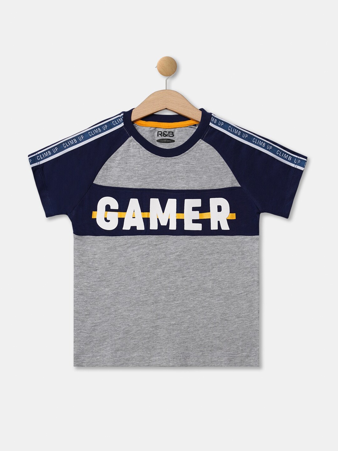

R&B Boys Grey & Navy Blue Typography Printed T-shirt
