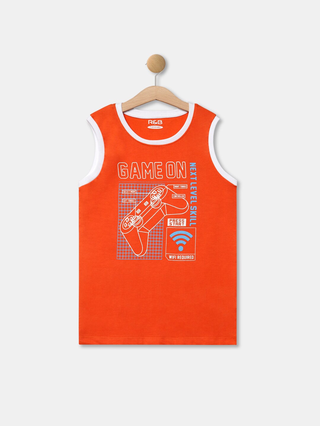 

R&B Boys Orange Printed Sleeveless T-shirt