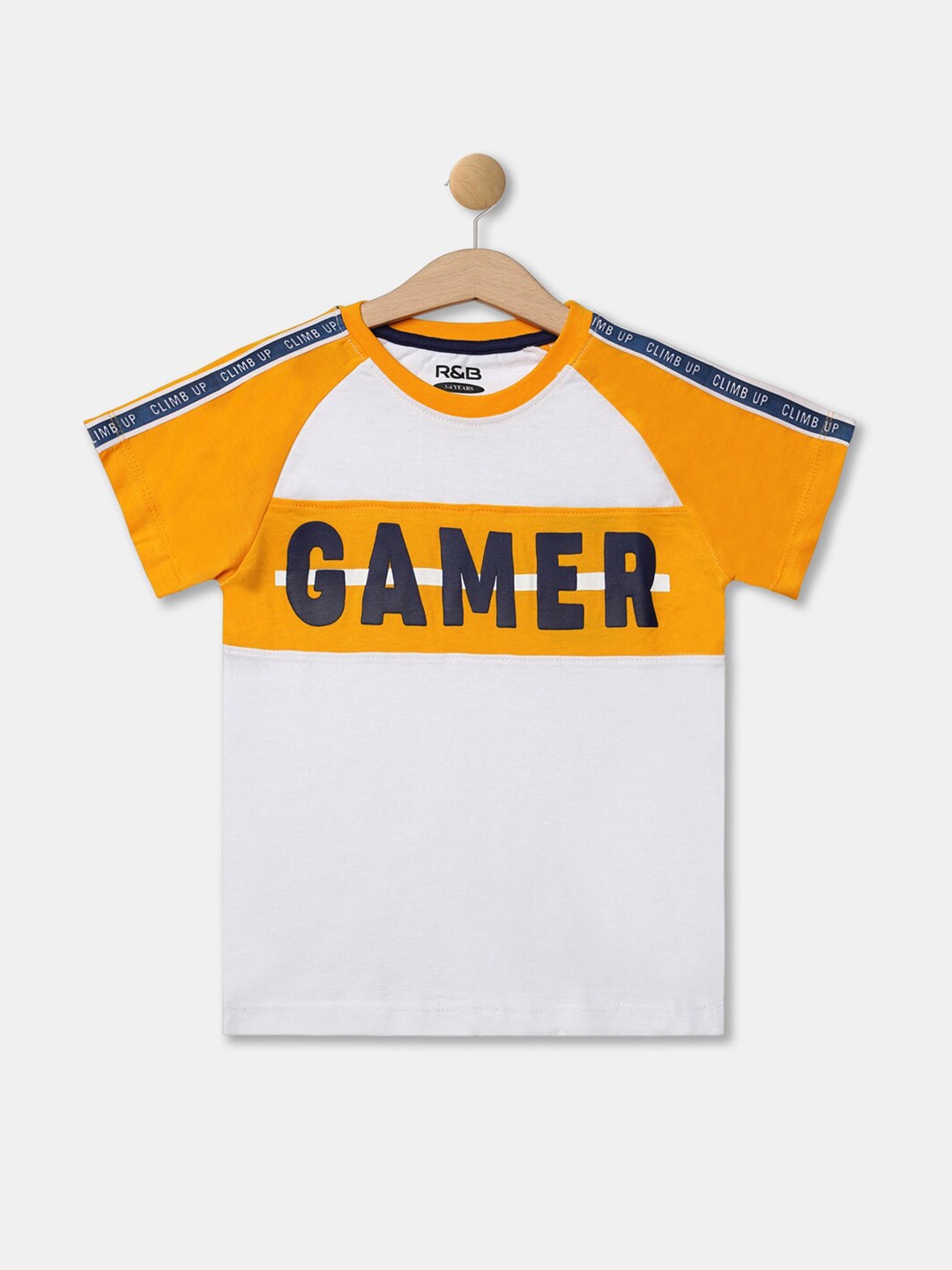 

R&B Boys White & Yellow Typography Printed Colourblocked T-shirt
