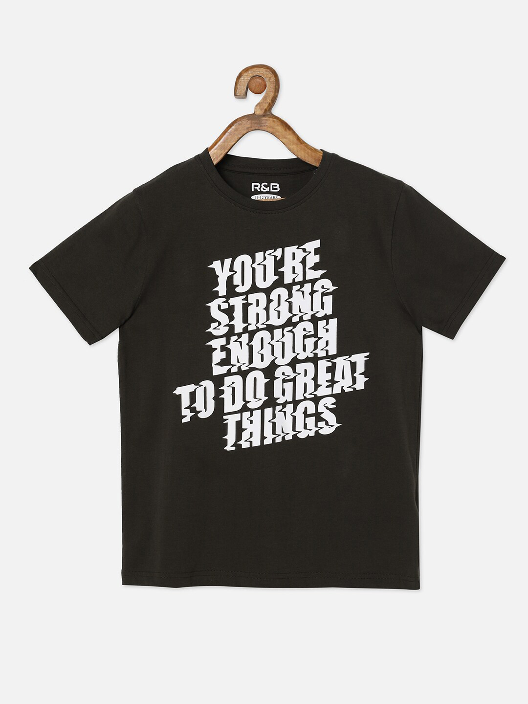 

R&B Boys Olive Green Typography Printed T-shirt