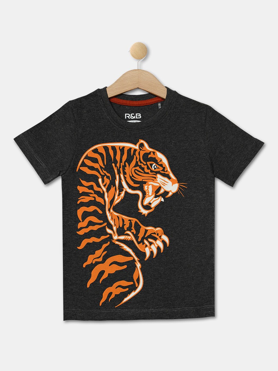 

R&B Boys Dark Grey & Orange Printed T-shirt