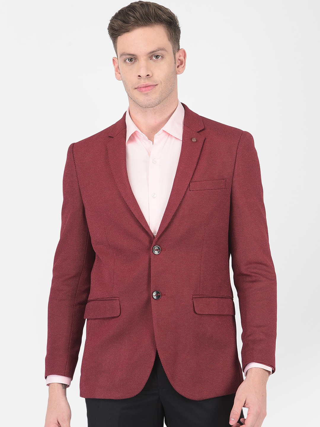 

Turtle Men Maroon Self Design Single-Breasted Formal Blazer