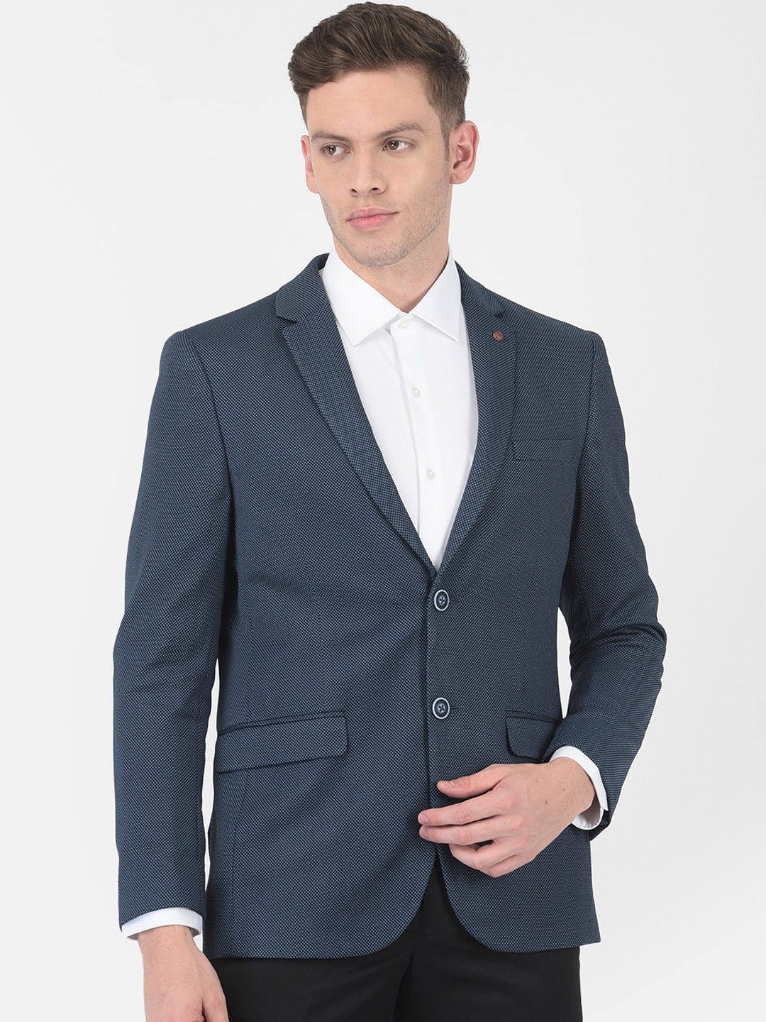 

Turtle Men Navy Blue Solid Single Breasted Formal Blazer