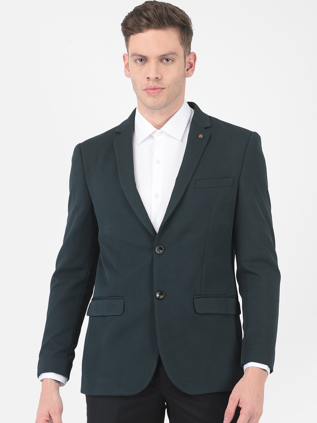 

Turtle Men Navy Blue Self Design Single-Breasted Formal Blazer