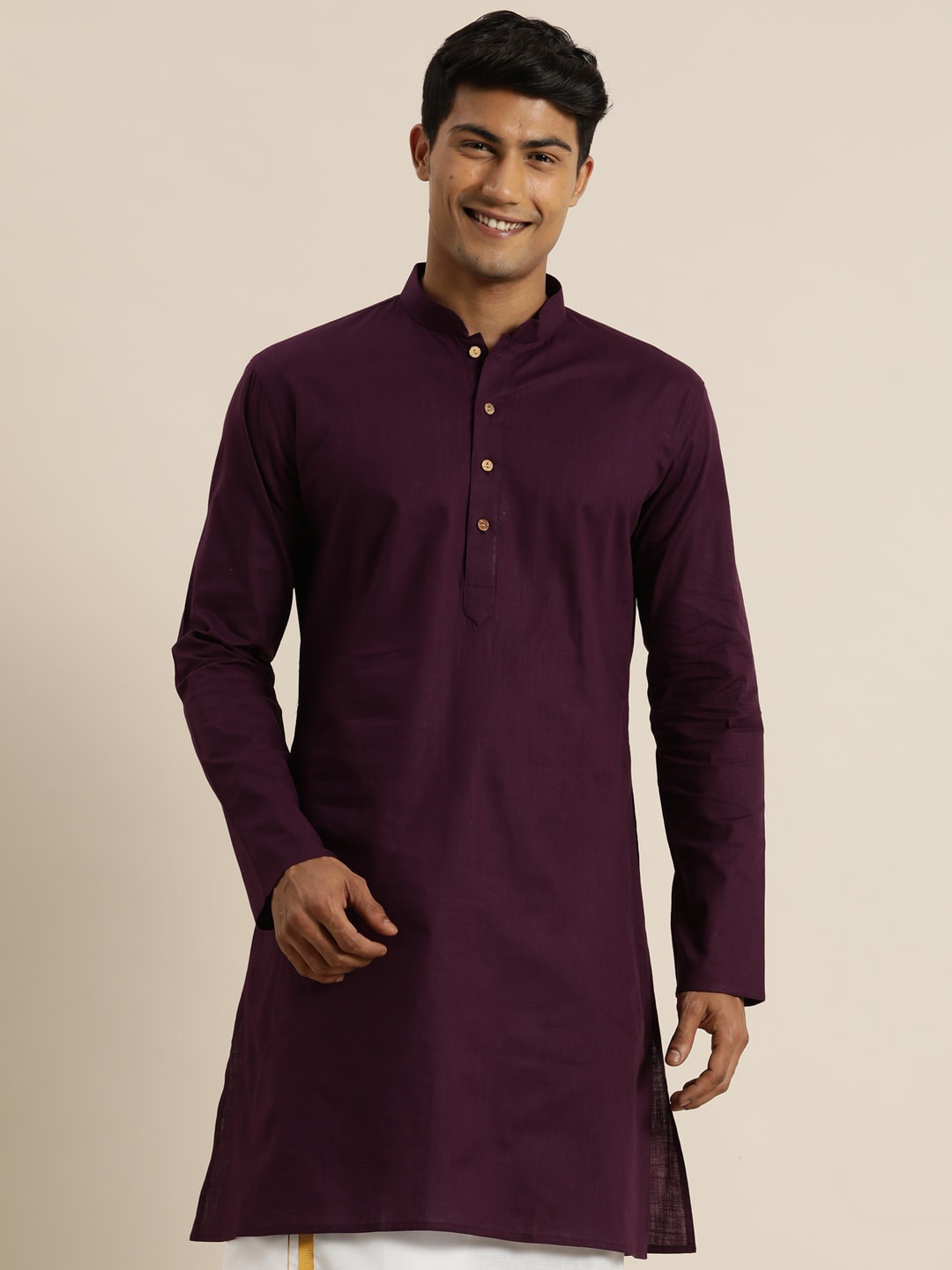 

VASTRAMAY Men Purple Long Sleeves Solid Kurta