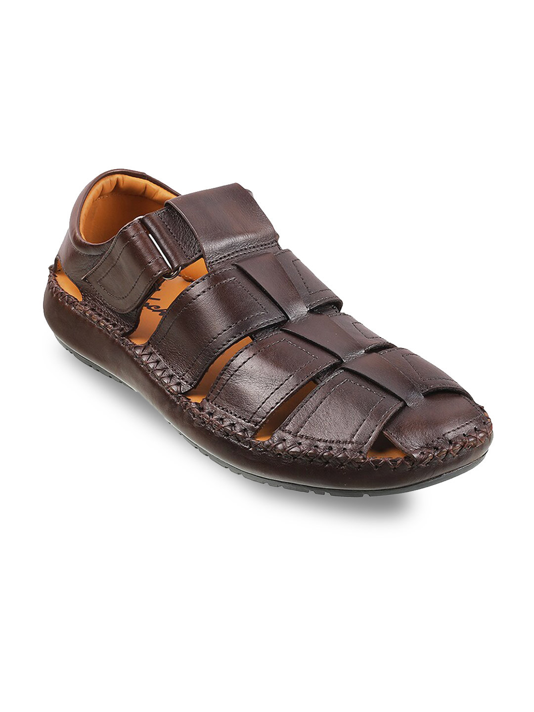 

DAVINCHI Men's Brown Leather Comfort Sandals
