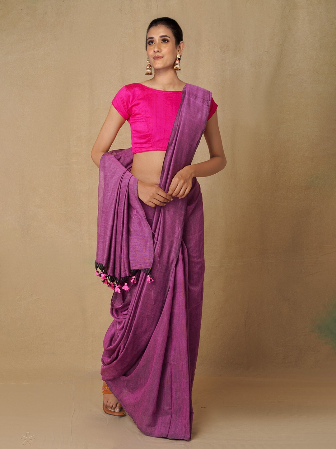 

Unnati Silks Purple Woven Design Pure Linen Jamdani Saree
