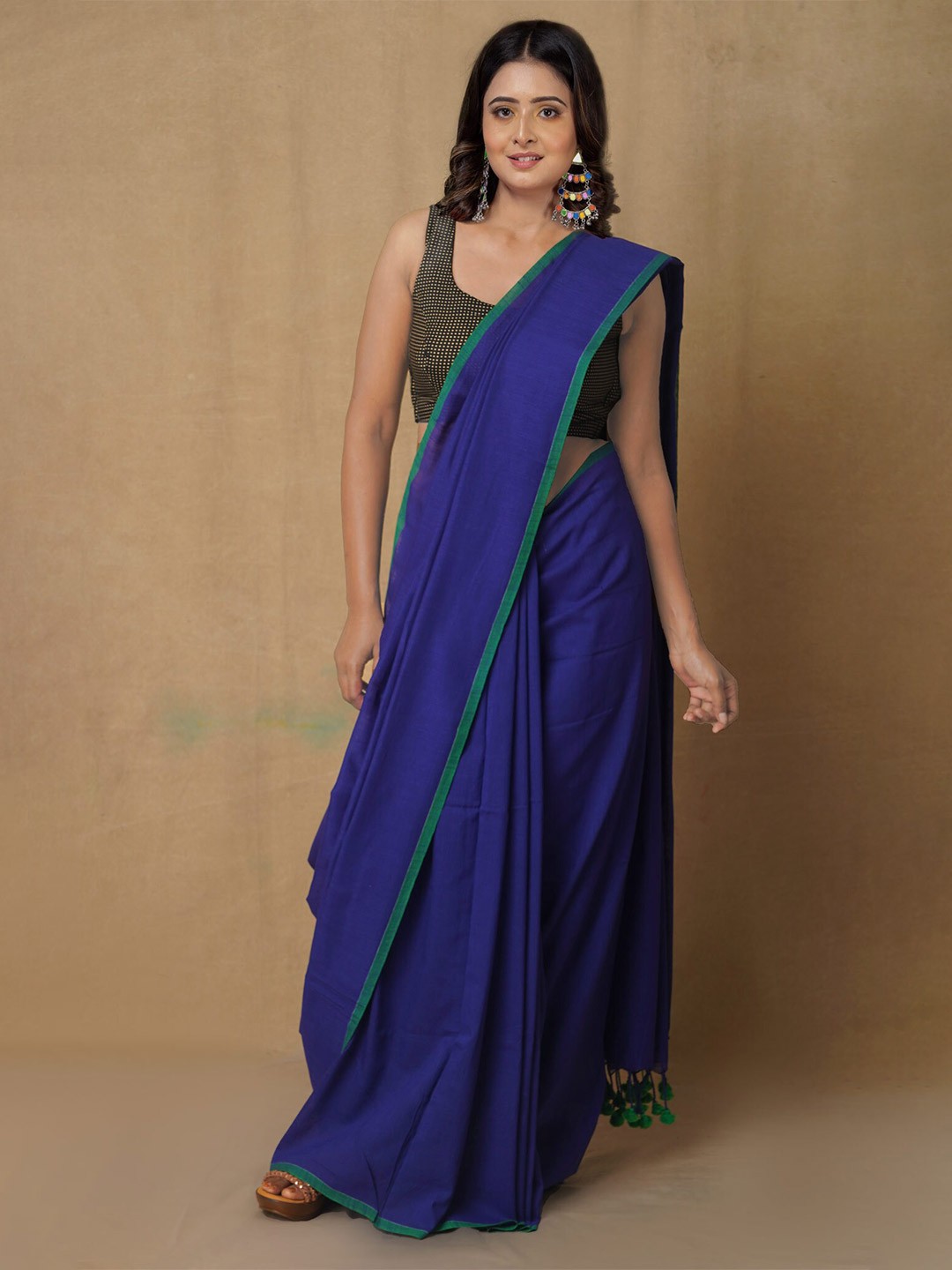 

Unnati Silks Navy Blue Woven Design Pure Linen Jamdani Saree