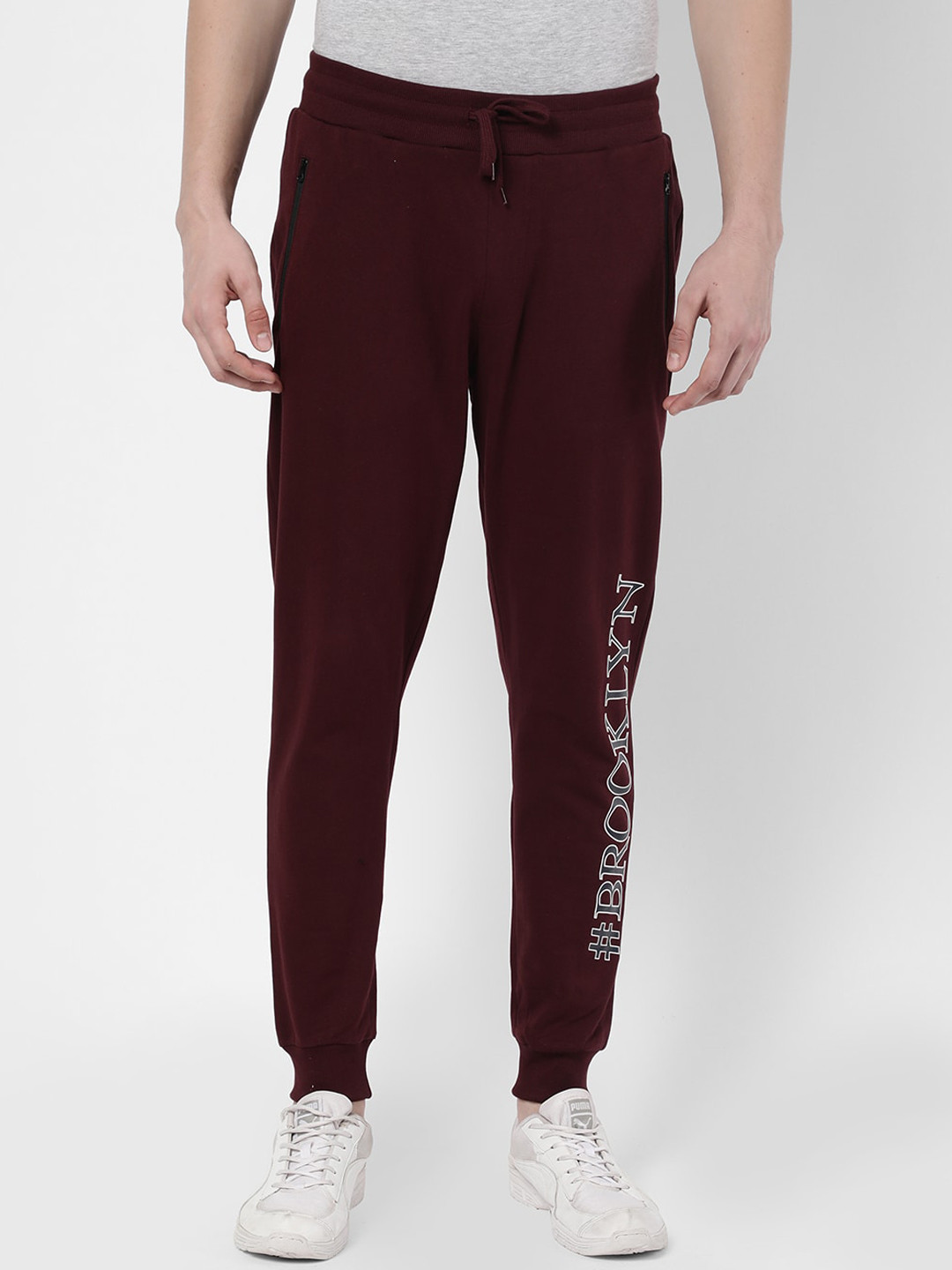 

R&B Men Maroon Solid Cotton Track Pants