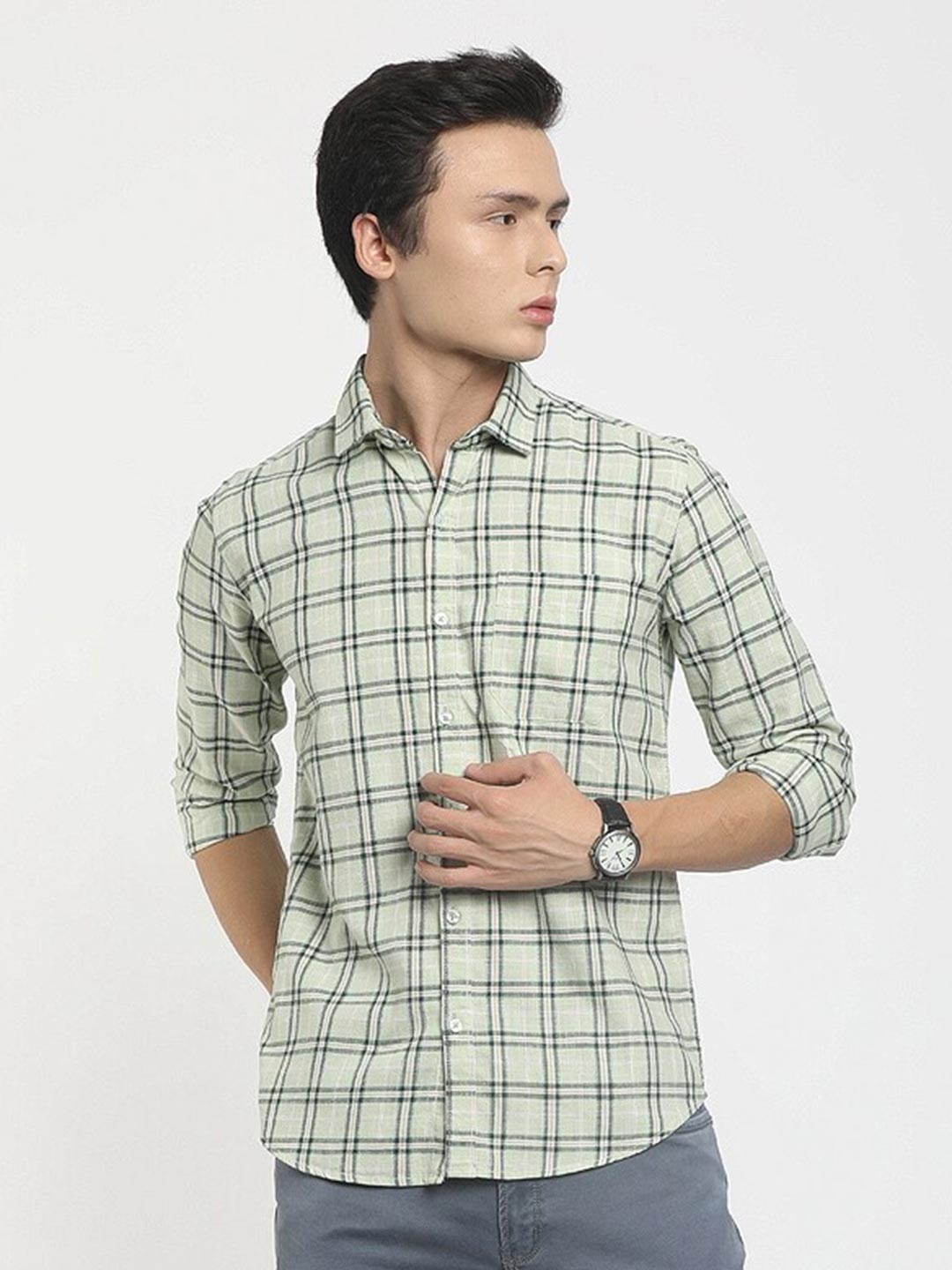 

V-Mart Men Green Tartan Checked Cotton Classic Casual Shirt