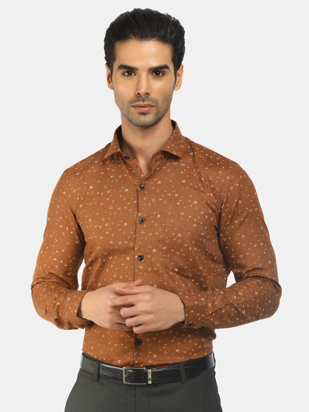 

J White by Vmart Men Brown Classic Floral Printed Formal Shirt