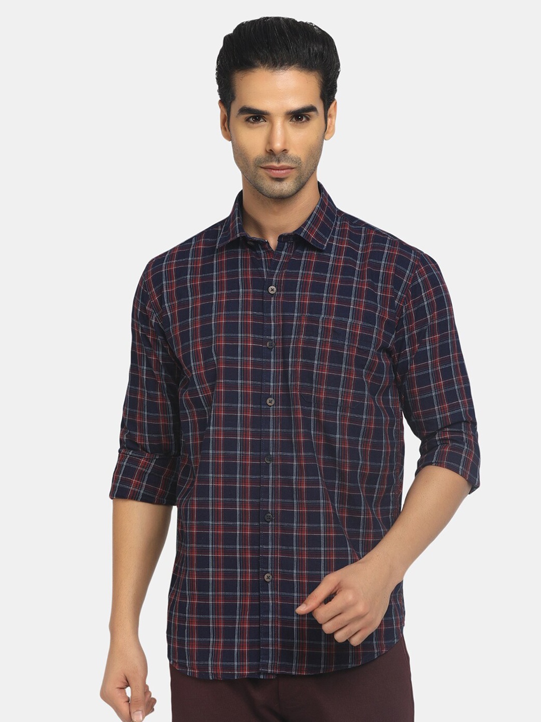 

V-Mart Men Navy Blue Classic Regular Fit Tartan Checked Casual Shirt