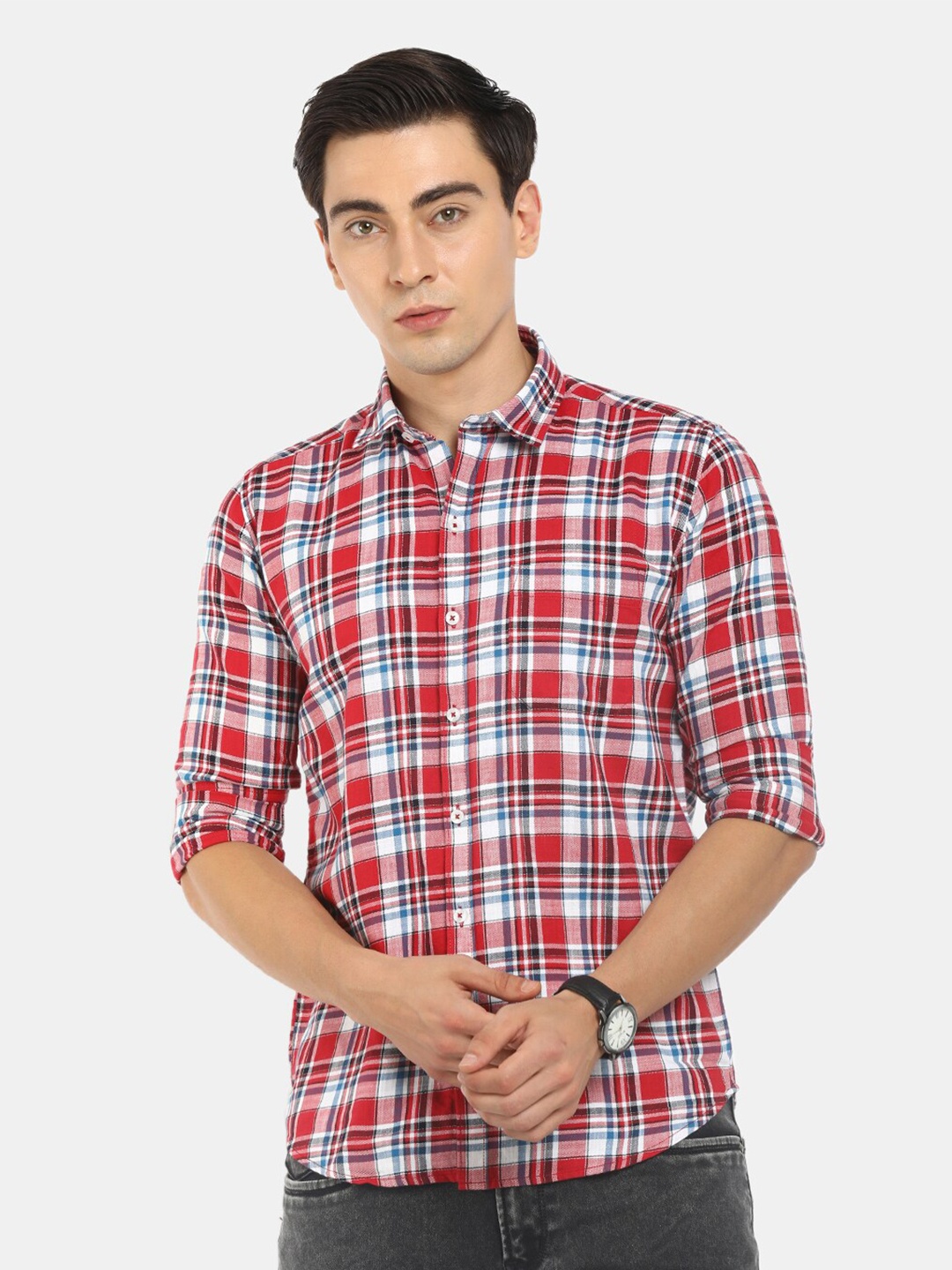

V-Mart Men Red Classic Tartan Checks Checked Casual Shirt