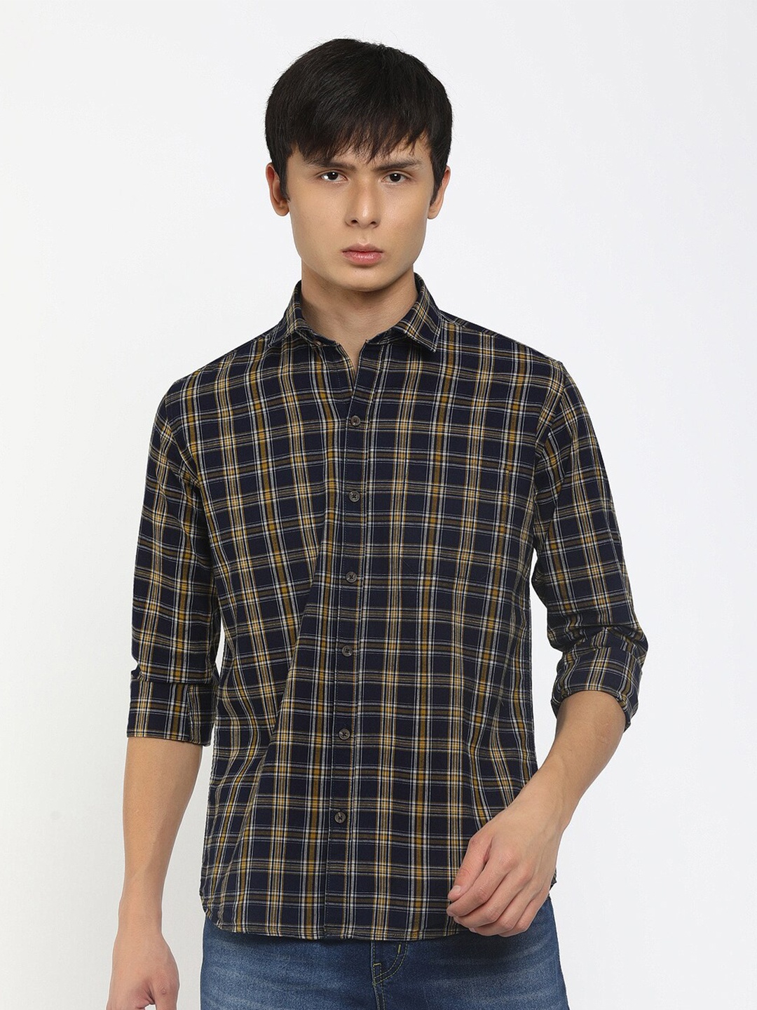 

V-Mart Men Yellow Tartan Checked Cotton Classic Casual Shirt