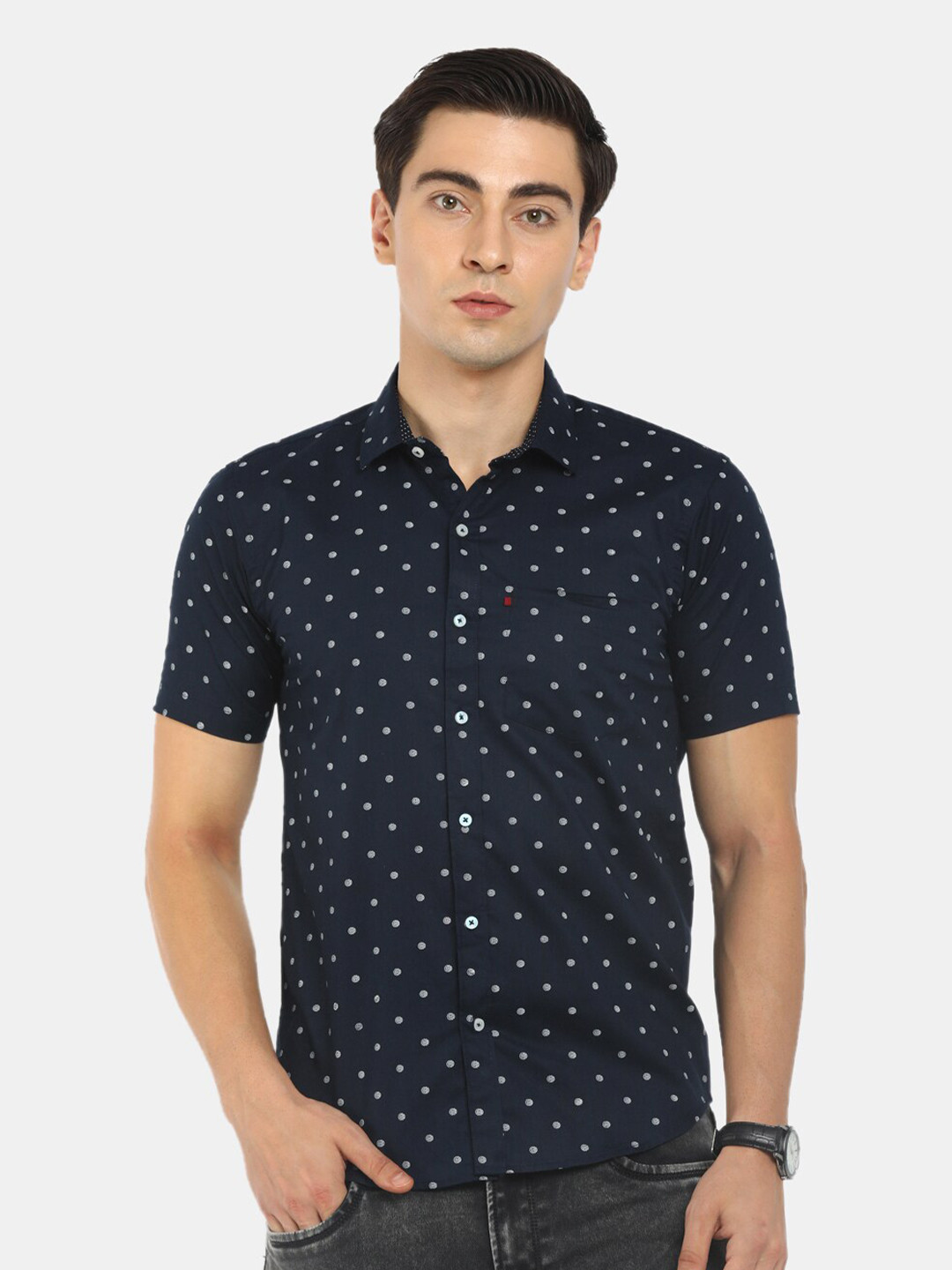 

V-Mart Men Navy Blue Classic Slim Fit Printed Casual Shirt