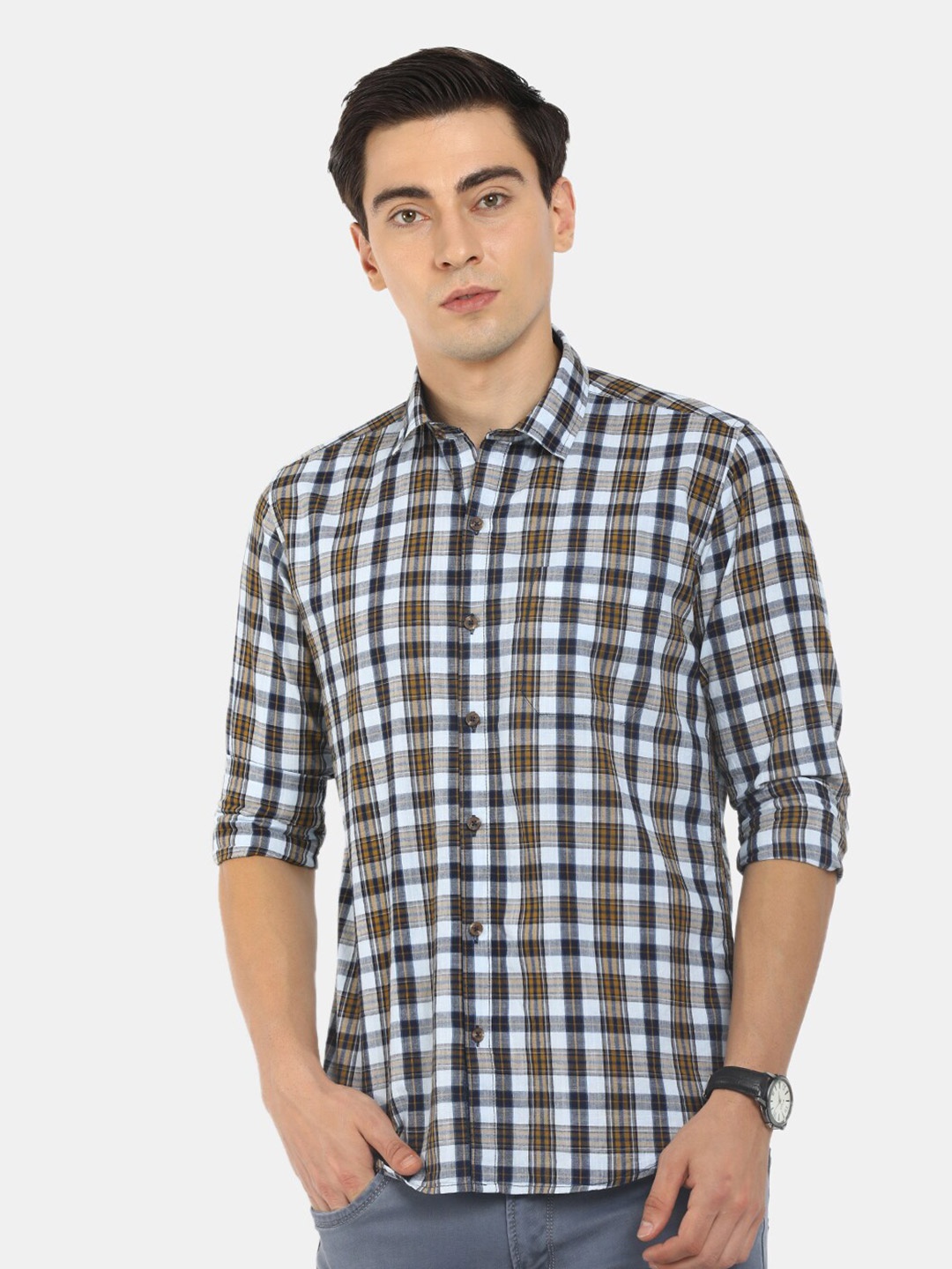 

V-Mart Men Mustard Checked Cotton Classic Casual Shirt