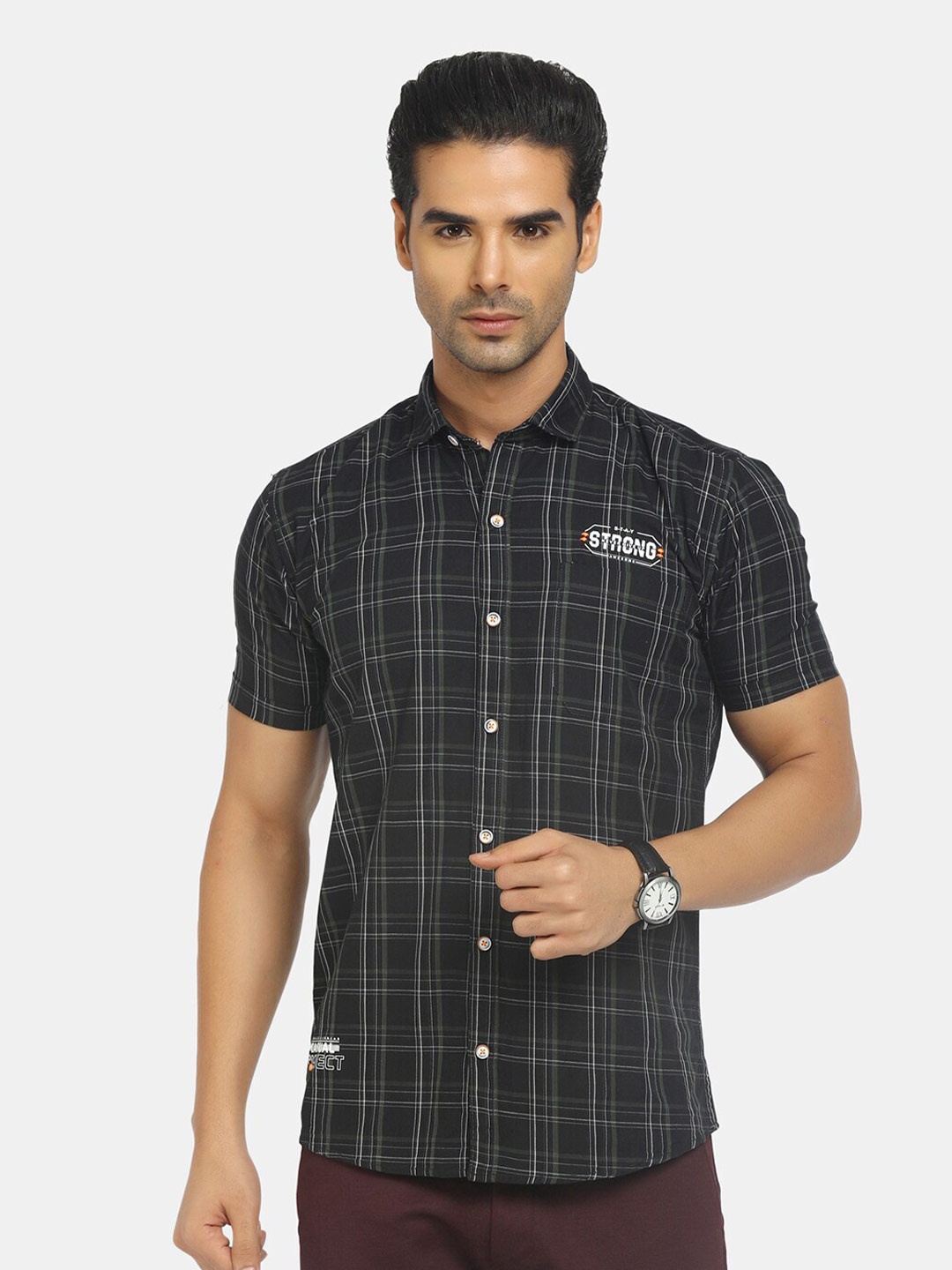 

V-Mart Men Black Classic Slim Fit Tartan Checked Casual Shirt